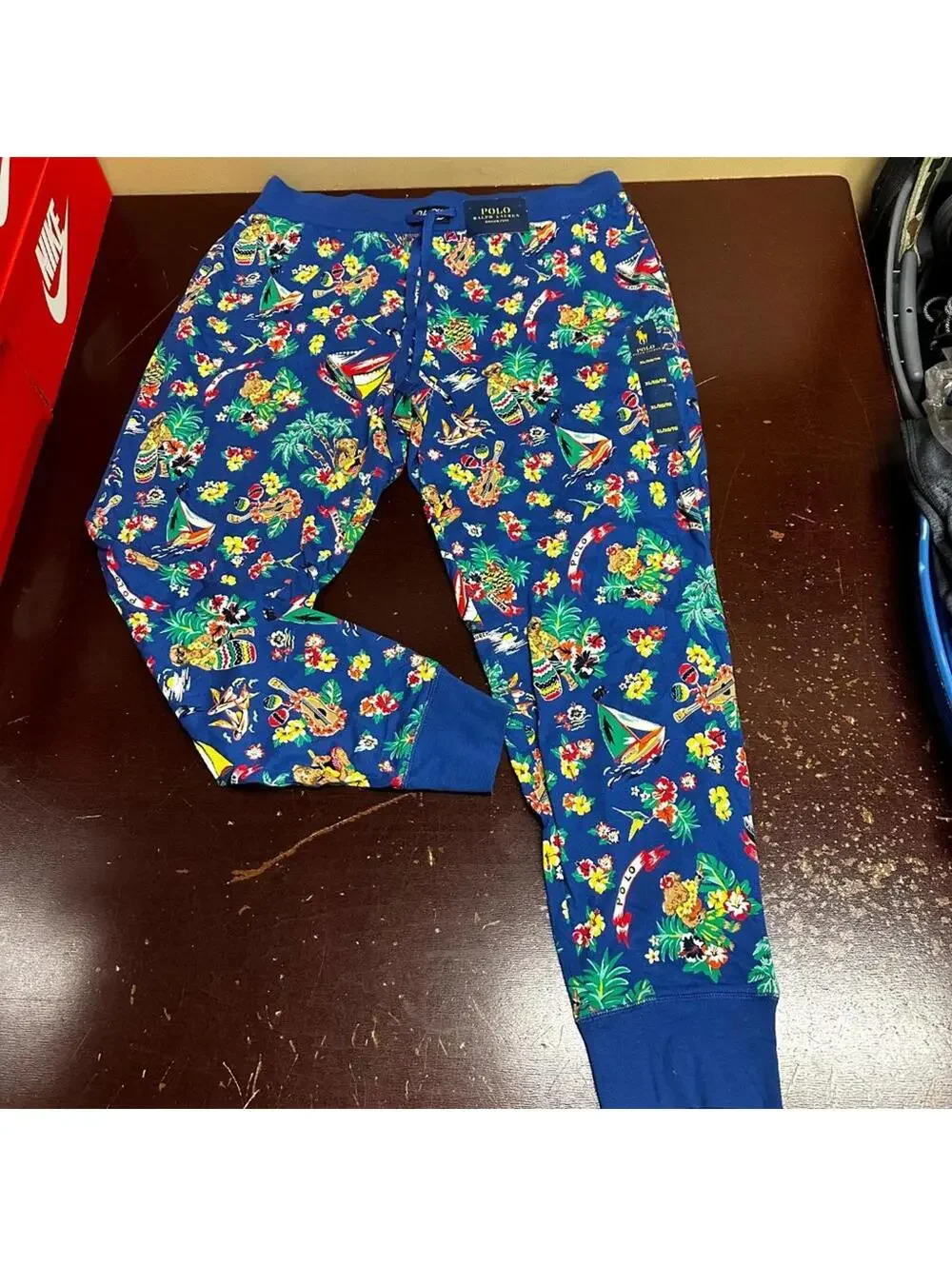 Polo Ralph Lauren Mens Blue All Over Print Bear Hawaiian Jogger Pants Size L